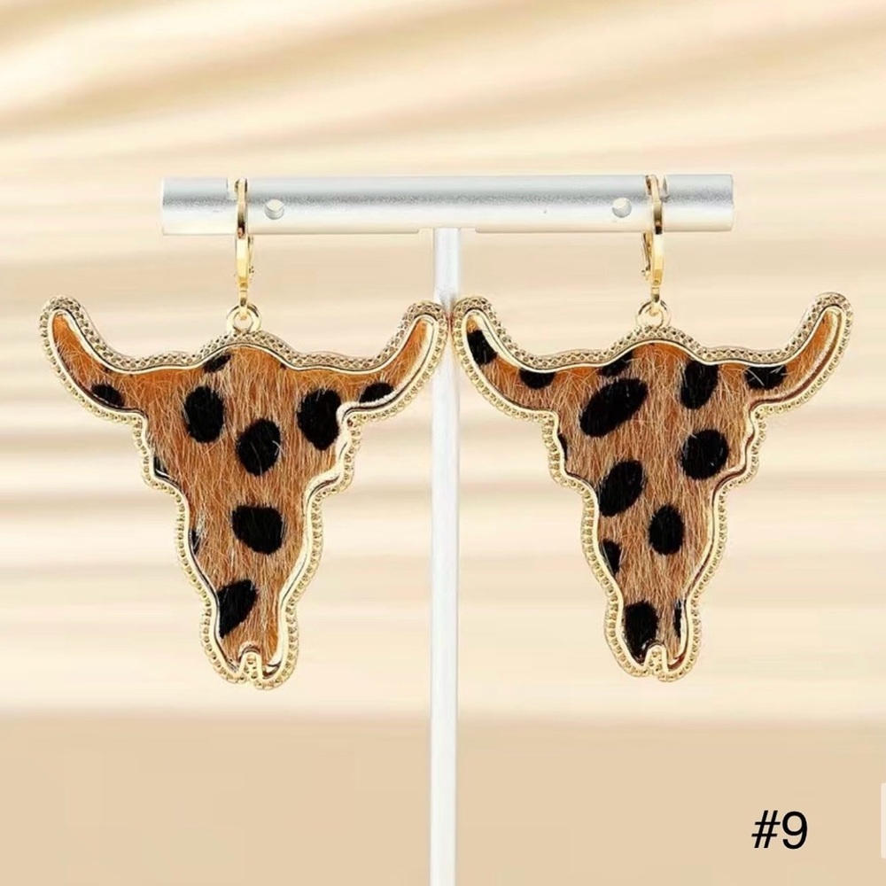 #9 | Steer Longhorn | Hide | Pendant Dangle Earrings